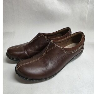 Clarks Collection Leather Slip On Shoes Ashland Joy Brown 9.5 Women's